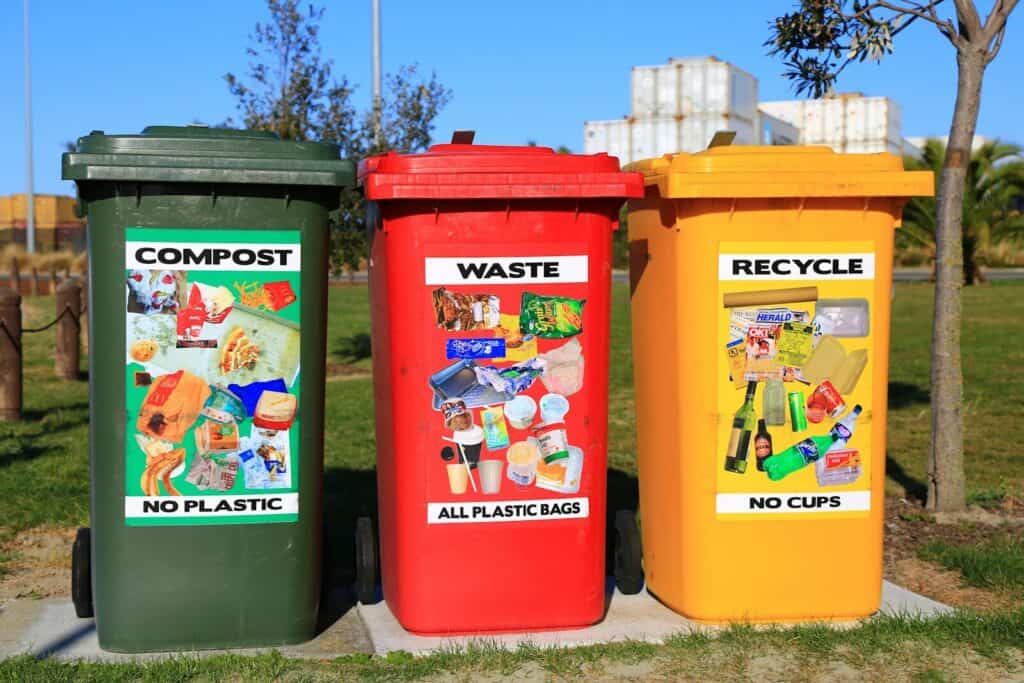 Contenedores de reciclaje de colores en la calle